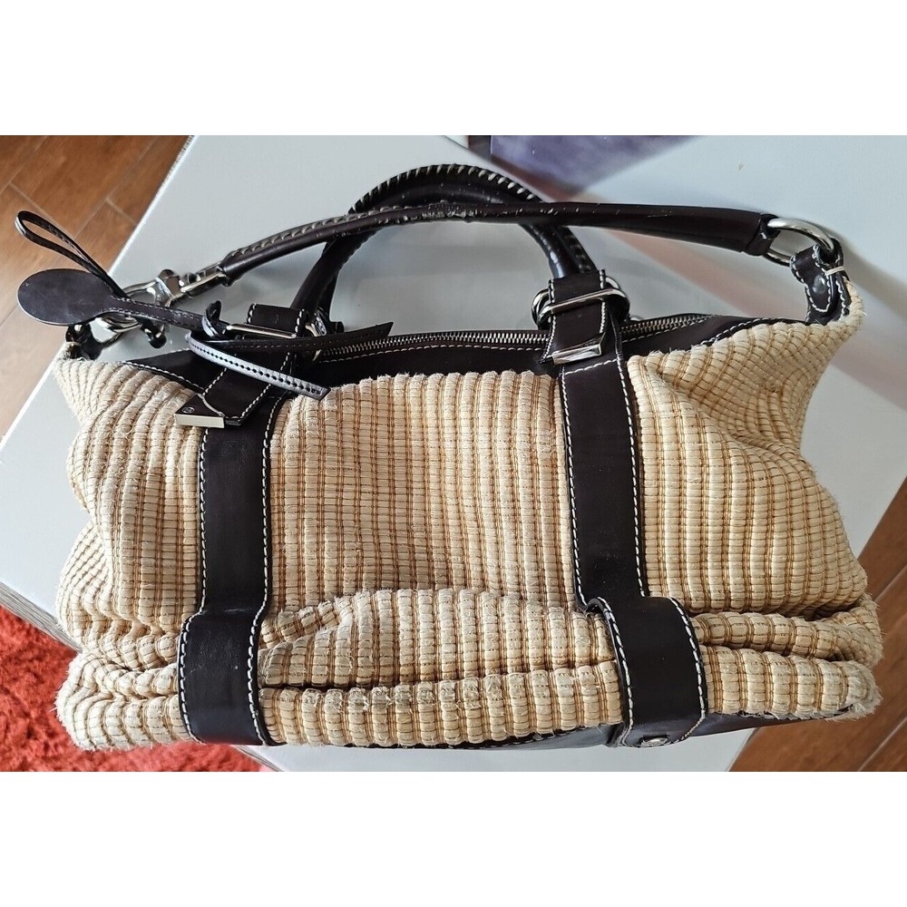 Francesco Biasia Woven Raffia Leather Trim‎ Handbag Hobo